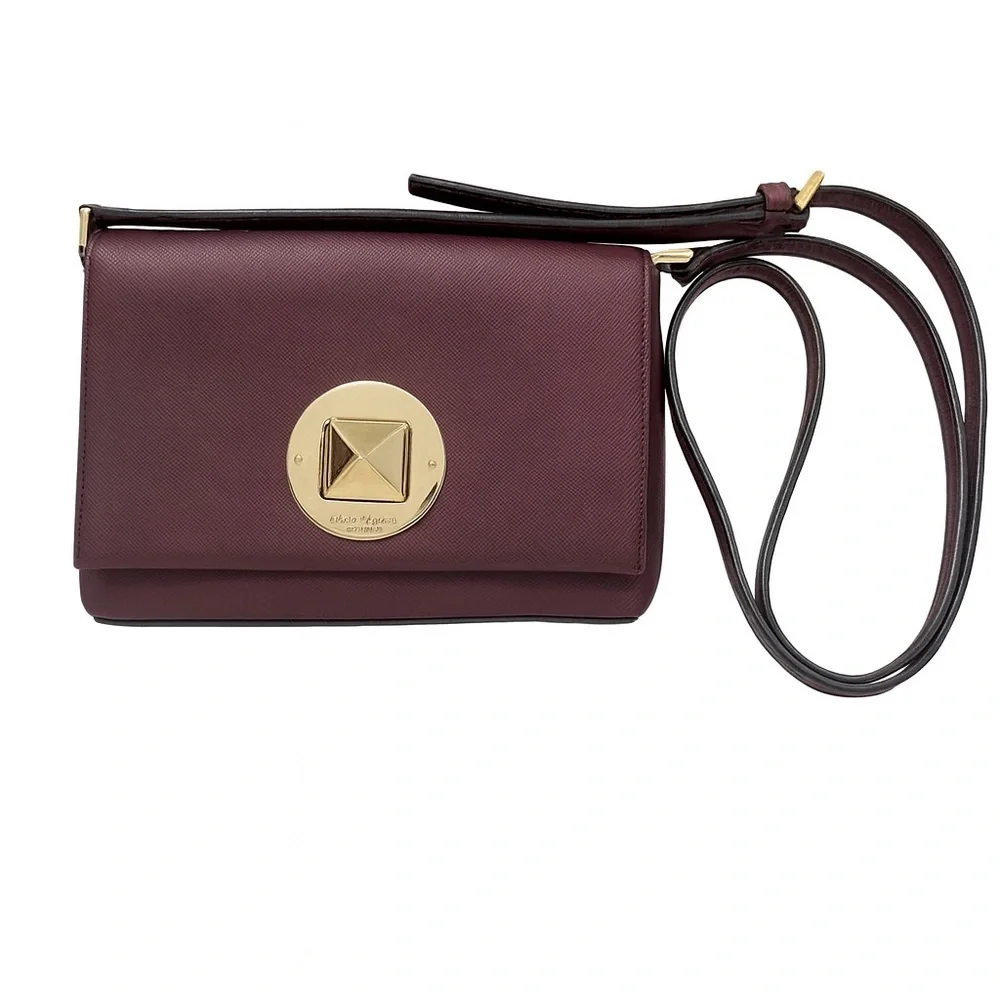 Kate Spade Grace | Grace Fliplock Crossbody Burgundy Gold-Tone Pyramid Turn-Lock